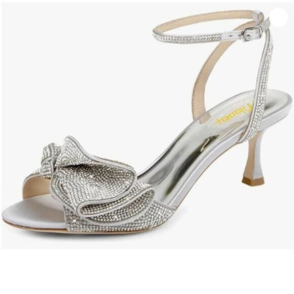Milooey shoes Womens Glitter Rhinestone Bow Heeled Sandal Elegant Crystal Ankle